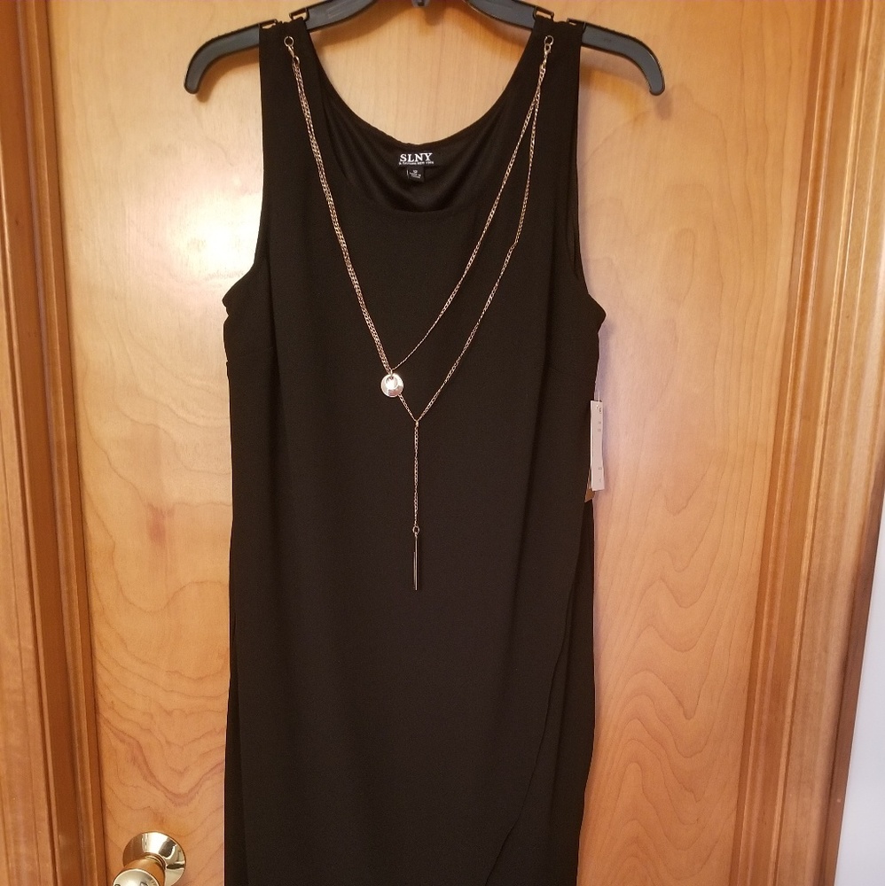 SLNY Tulip Hem Necklace Shift Dress, Size 12, Bl